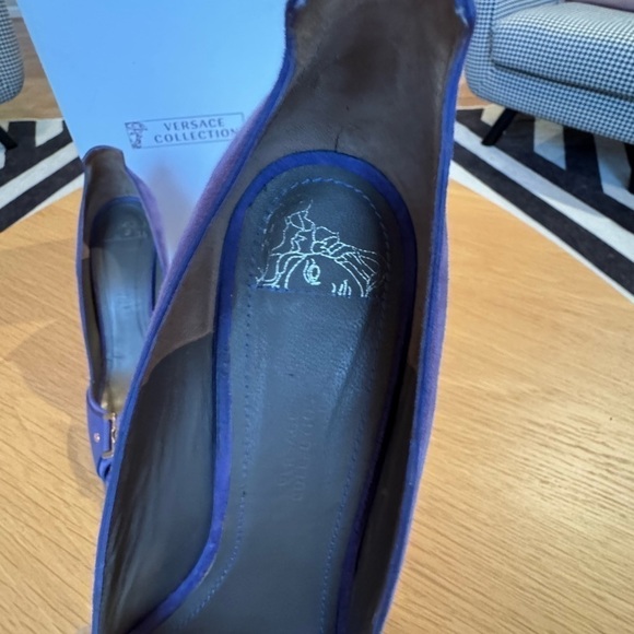 VERSACE Vintage Purple Leather and Suede Medusa Square Toe Heels Size 40 VGUC - Picture 12 of 15